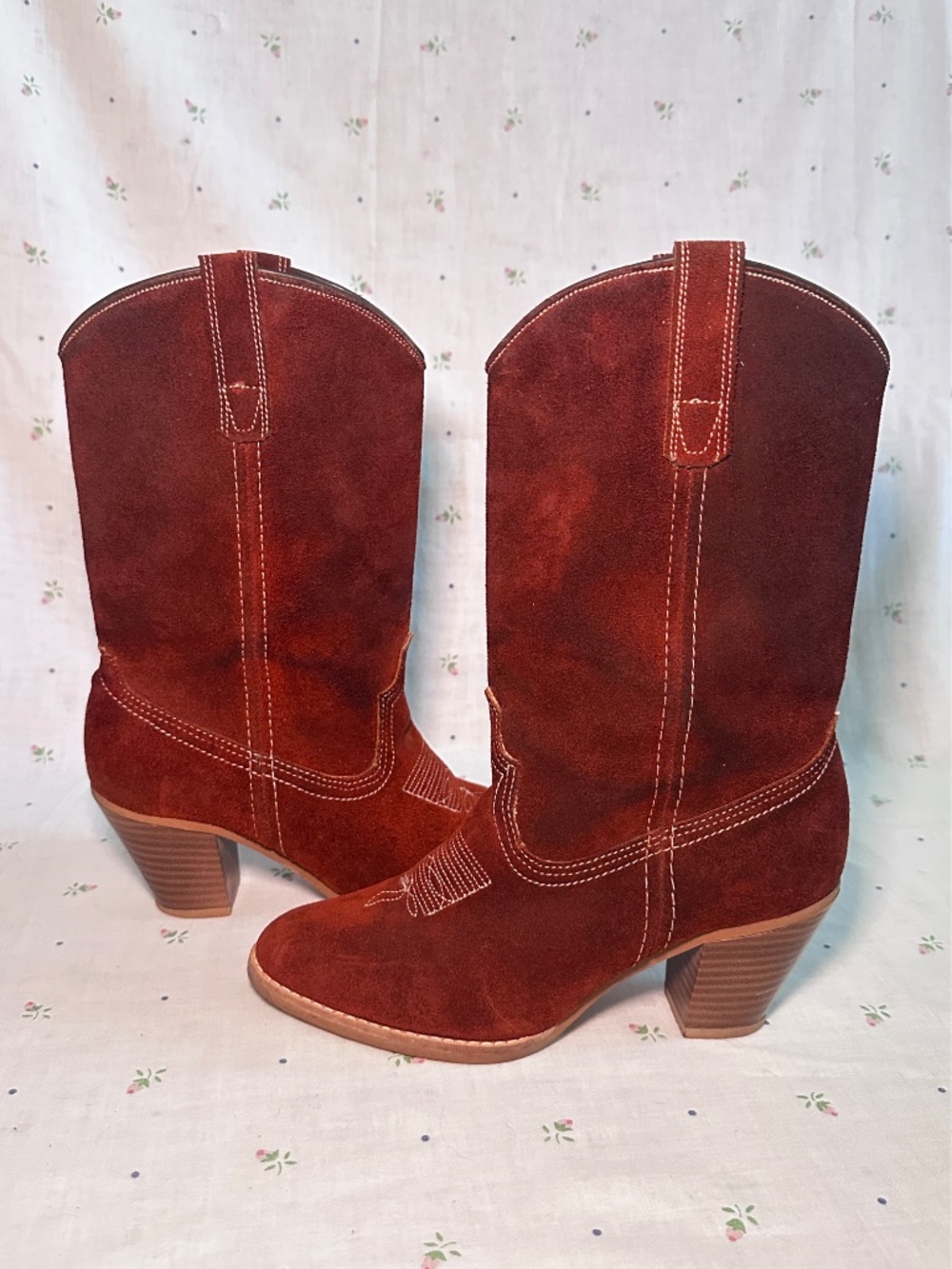 Vintage Red Rust Suede Leather Western Cowboy Boots